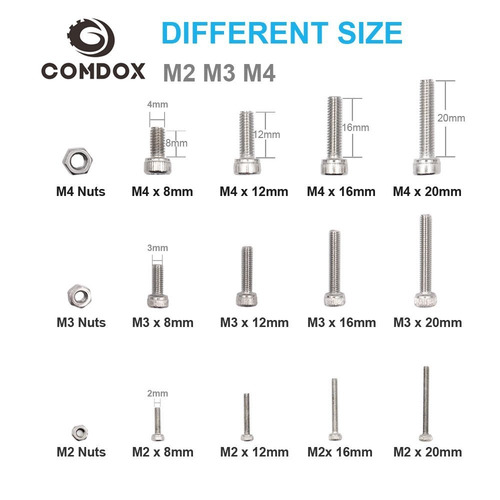 Tornillos De Cabeza Comdox 520pcs M2 M3 M4 Acero Inoxidable