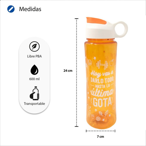 Imagen 2 de 6 de Botella Deportiva Plastica Diseños Frases Agua Sport Termo