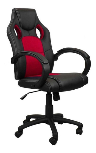 Cadeira de escritório Pelegrin PEL-3002 gamer ergonômica  preta e vermelha com estofado de couro p.u.