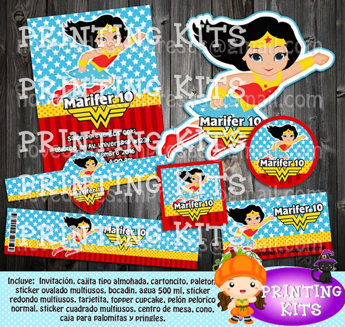 2x1 Kit Imprimible Mujer Maravilla 2, Fiesta Infantil Cumple