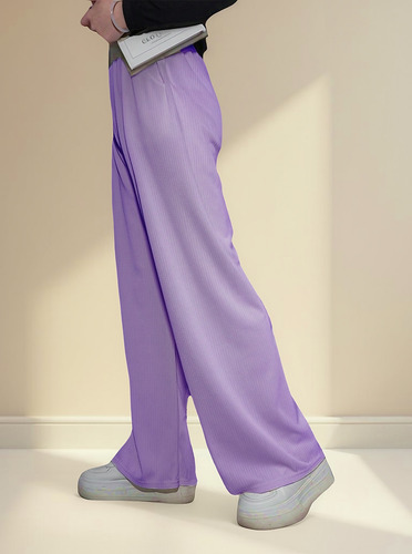 Pantalón Casual Tela Canalé Ancho Para Mujer