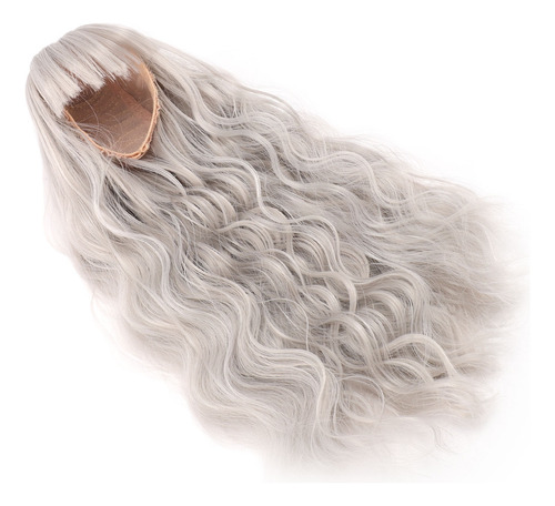 Peluca Gris Con Flequillo Liso, Pelo Largo Y Rizado, Para Br