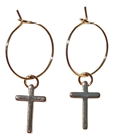 Aretes De Cruz En Baño De Oro Pendientes Moda Colgantes E