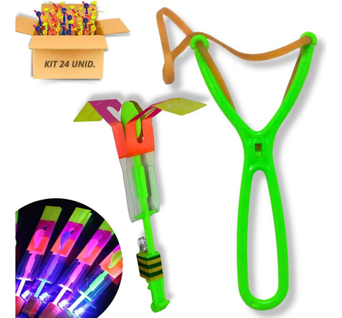 Estilingue Com Luz De Led Kit 24 Voador Brinquedo Lançador