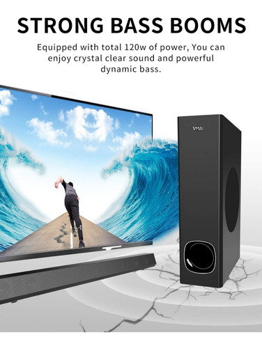 Imagen 2 de 7 de Barra De Sonido + Subwoofer 2.1 Bluetooth 5.0 Hdmi Usb 120w