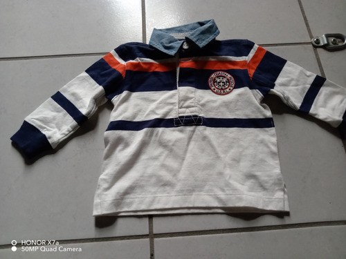 Playera Polo Rl 12 Meses Azul, Blanco  Y Naranja Manga Larga