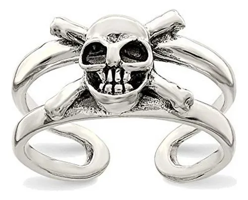 Anillo De Plata Maciza Con Calavera Antigua, Talla 11.