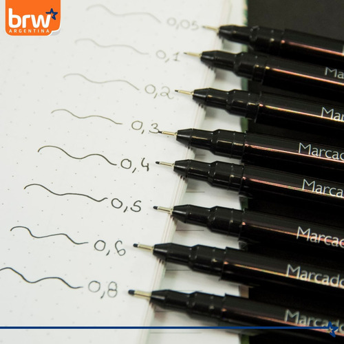 Estilógrafo Técnico Graduado Brw 0.05 A 0.8mm X8 Microfibra Negro