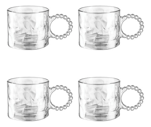 Set 4 Piezas Taza De Vidrio Con Asa Perlas Siena 300 Ml Cristalino Siena