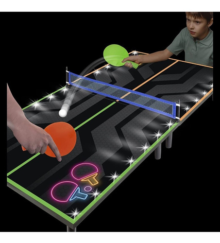 Juego De Mesa Ping Pong Con Luces Neon 100x50cm De Madera