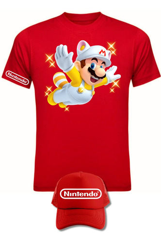 Camiseta Manga Corta Mario Bros Volador Obsequio Gorra 