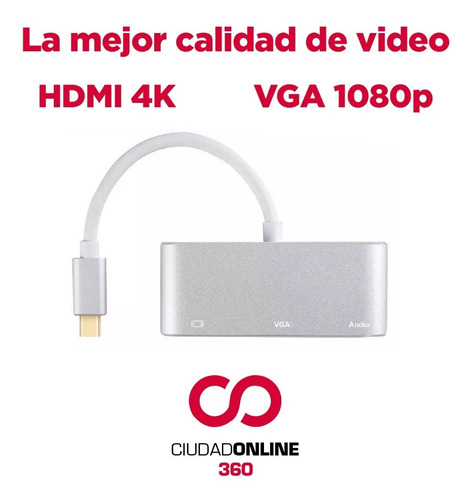 Imagen 7 de 10 de Adaptador Hub Usb C A: Audio / Hdmi / Vga - Pc O Mac