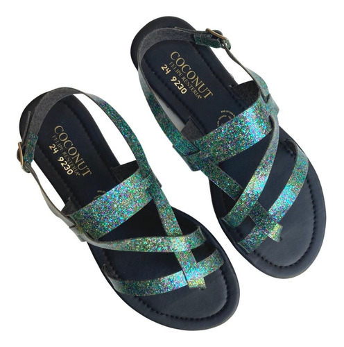 Sandalia Dama Felipe Rentería Brillos Moda Casual Flat Mujer
