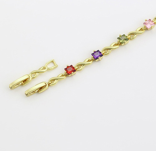 Brazalete Oro 14k Lam Colores Swarovski 19cm Mujer Regalo