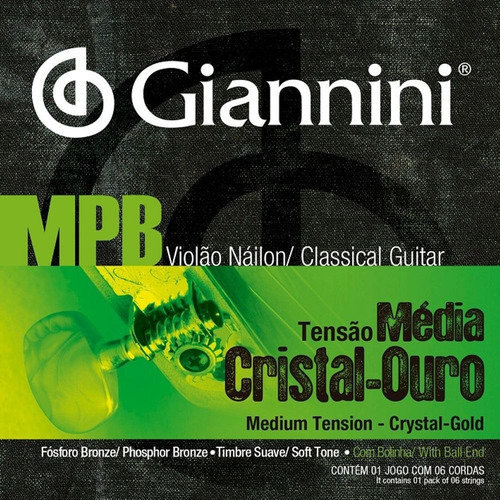 Encordoamento Para Violão Giannini Genwg Nylon Cristal Ouro