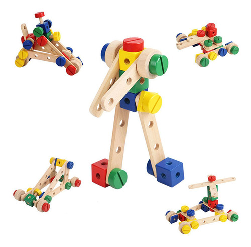 Juego De Construcción De Bloques De Madera Con Tuercas Y