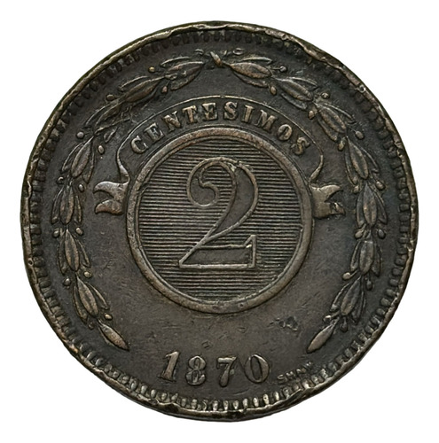 Moneda Paraguay 2 Centésimos Año 1870 Km 3 Cobre