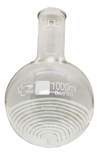 Balón Cuello Liso Vidrio 1000ml Hda Boro 3.3