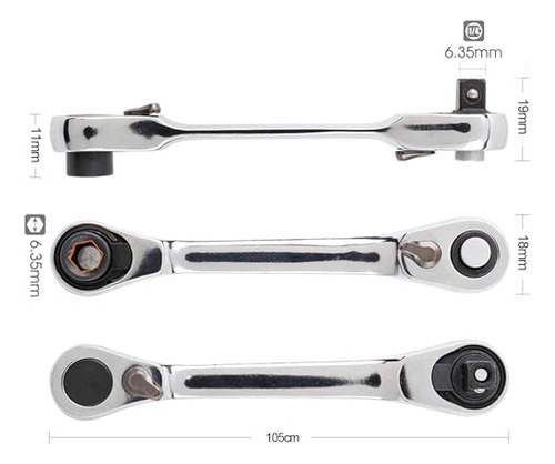 Llave De Trinquete 1/4 Mini Doble Cabeza 72 Dientes Y Destor