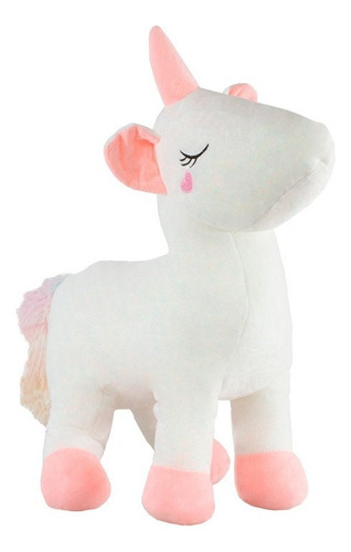 Unicornio De Peluche Blanco Infantil Suave Con Tonos Rosas  