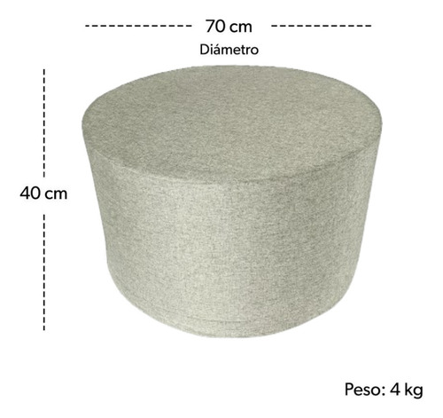 Taburete Ottoman Circular Con Funda Removible En Lino Beige