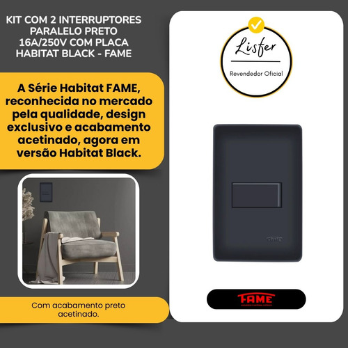 Kit Com 2 Interruptores Paralelo Preto 16a/250v Black - Fame