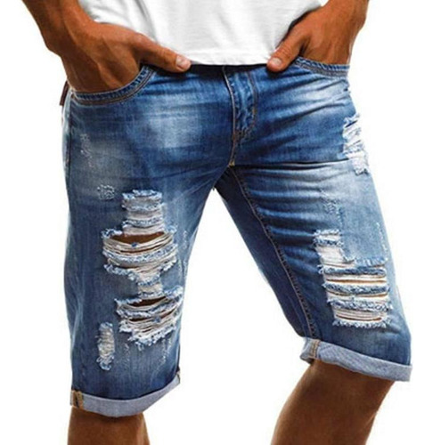 Bermuda Jeans Rasgada Na Altura Do Joelho
