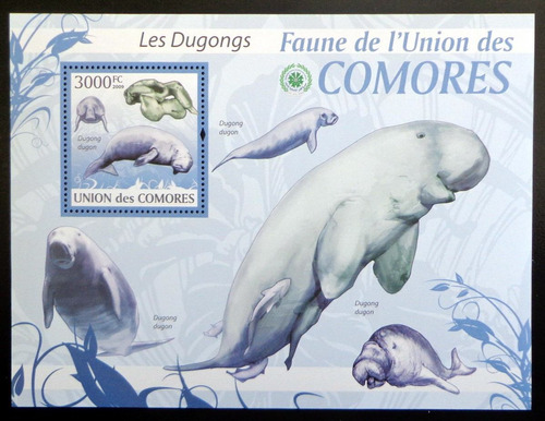Comores Fauna, Bloque 1 Sello Dugongos 2009 Mint L9352