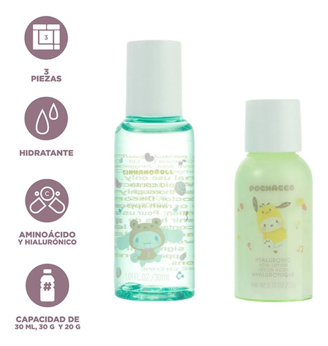 Kit Hidratante Sanrio 3 Pz Miniso Kuromi Cinnamoroll Pochaco