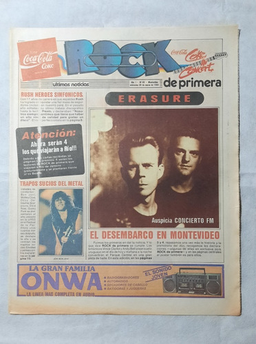 Revista Rock De Primera Música 40 Erasure Uruguay 1990 Tecno