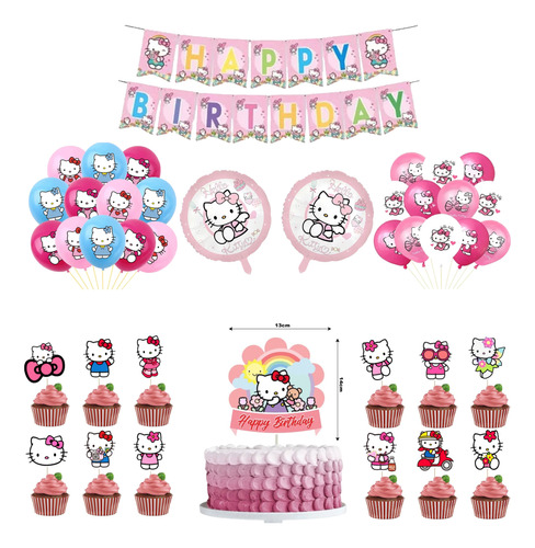 Set Decoración Con Globos Hello Kitty Cumpleaños - Glovers