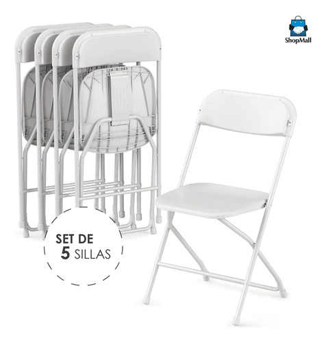 Set 5 Sillas Plegables Para Eventos Plástico Negras Color Blanco Silla