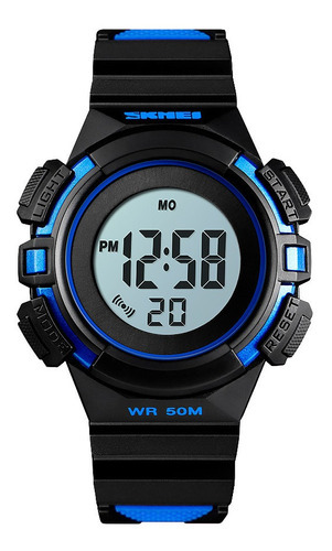 Reloj Niños Niñas Skmei 1485 Digital Alarma Cronometro Color de la malla Negro/Azul Color del fondo Blanco