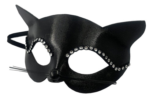 Máscara De Gato Negro Para Mujer Decoración De Diamantes L