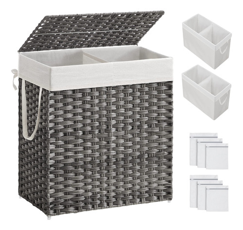 Cesto De Ropa Sucia Songmics 110 L, 2 Compartimentos, Gris