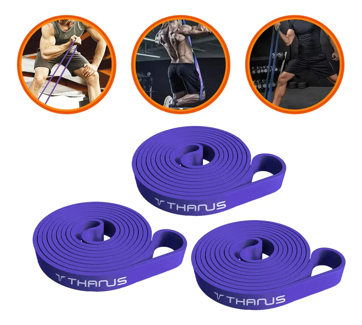 Kit 3 Elásticos Super Band Roxa 2,1m Alta Resistência Thanus Exercício