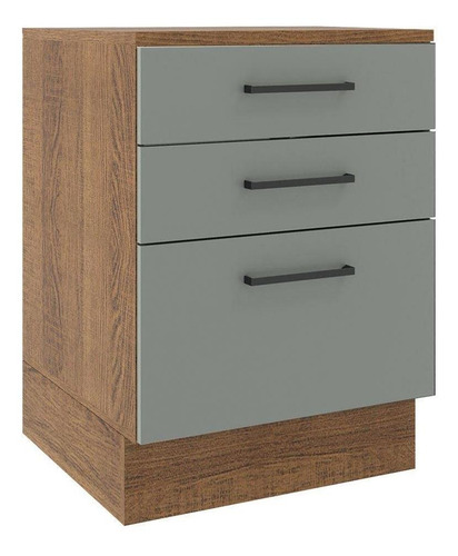 Balcão Madesa Agata 60 Cm 3 Gavetas - Rustic/cinza