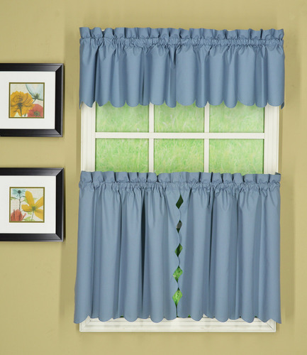 Cortina Festoneada Azul 60 X 91 Cm Par De Niveles 36 Pulgada