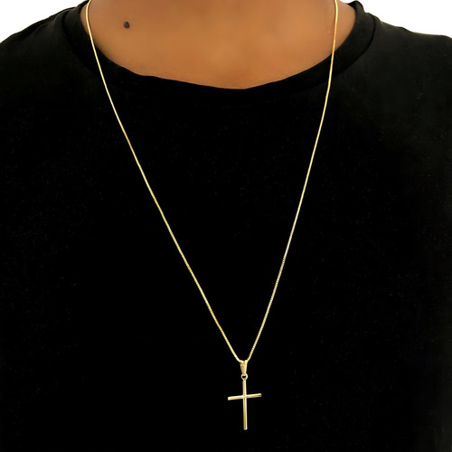 Corrente Cordão Masculino + Pingente Cruz Banhado A Ouro 18k Cor Dourado