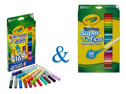 Plumones Crayola Supertips 50pzas. + Pip Squeaks Mini C/16 | Envío gratis