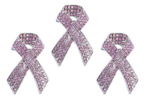 3x Breast Cancer Charity Party Crystal Pin Ribbon Brooch