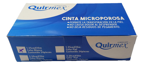 Cinta Microporosa Blanca Quirmex 1.25 Cm X 10 M (24 Piezas)