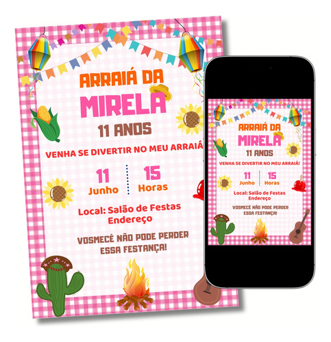 Convite Digital Arraiá Festa Junina Feminino