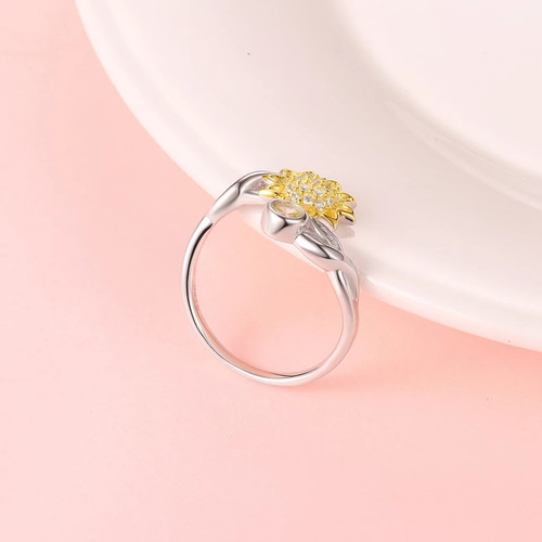 Imagen 3 de 5 de Anillo Girasol Plata 925 Ajustable Mujer Regalo Joya Juvenil