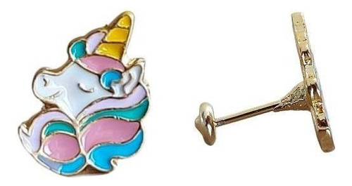 Brinco Fixo Unicornio Petit Amis Banhado A Ouro 18k