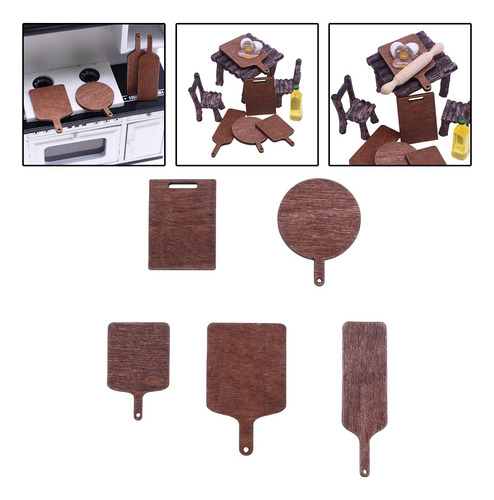 5x Casa De Muñecas Miniatura Tabla De Cortar De Madera