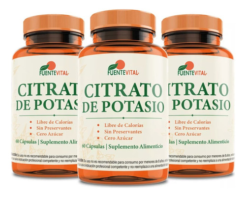 Citrato De Potasio Fv 180 Cápsulas Vegetales  Pack X3