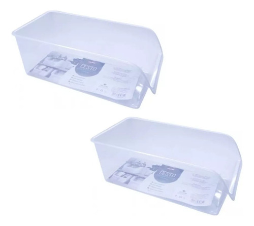 Kit 2 Cestos Organizadores Multiuso De Plástico Clink Cor Transparente/Branco