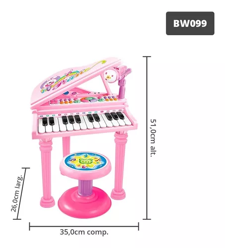 Piano Infantil Com Banquinho Importway Rosa