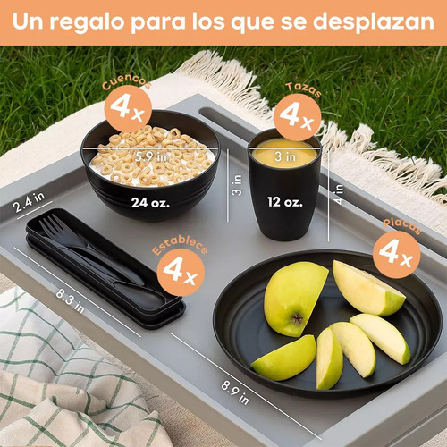 . Vajilla Juego Negro Cocina Paja Trigo Plato Tazas Kit 28pz